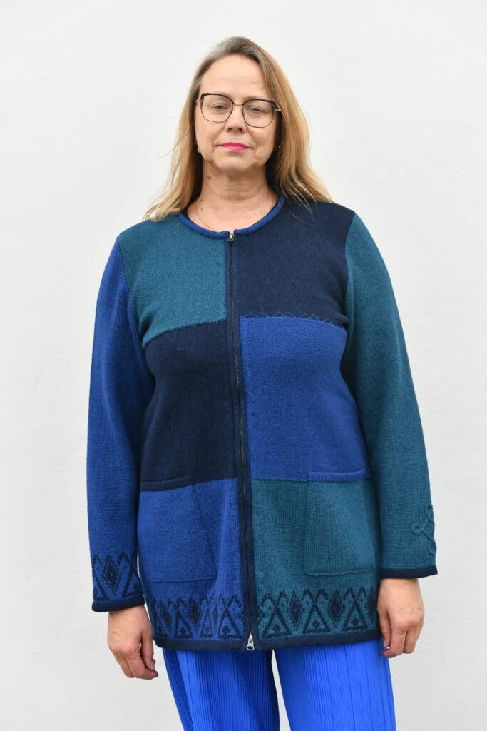 The Everyday A-Line Cardigan – Mid-Length Wool Cardigan – Blue