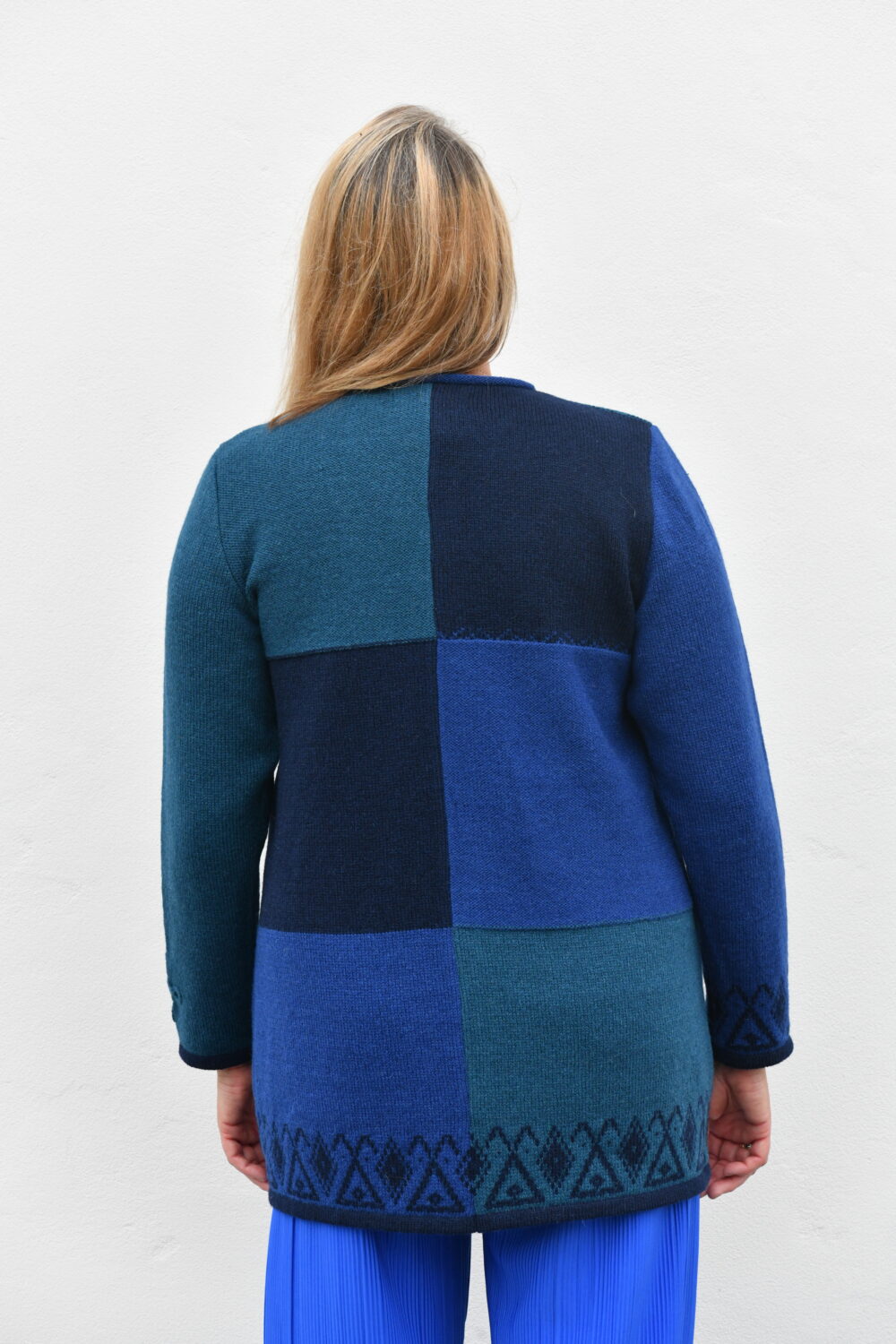 The Everyday A-Line Cardigan – Mid-Length Wool Cardigan – Blue - Image 2