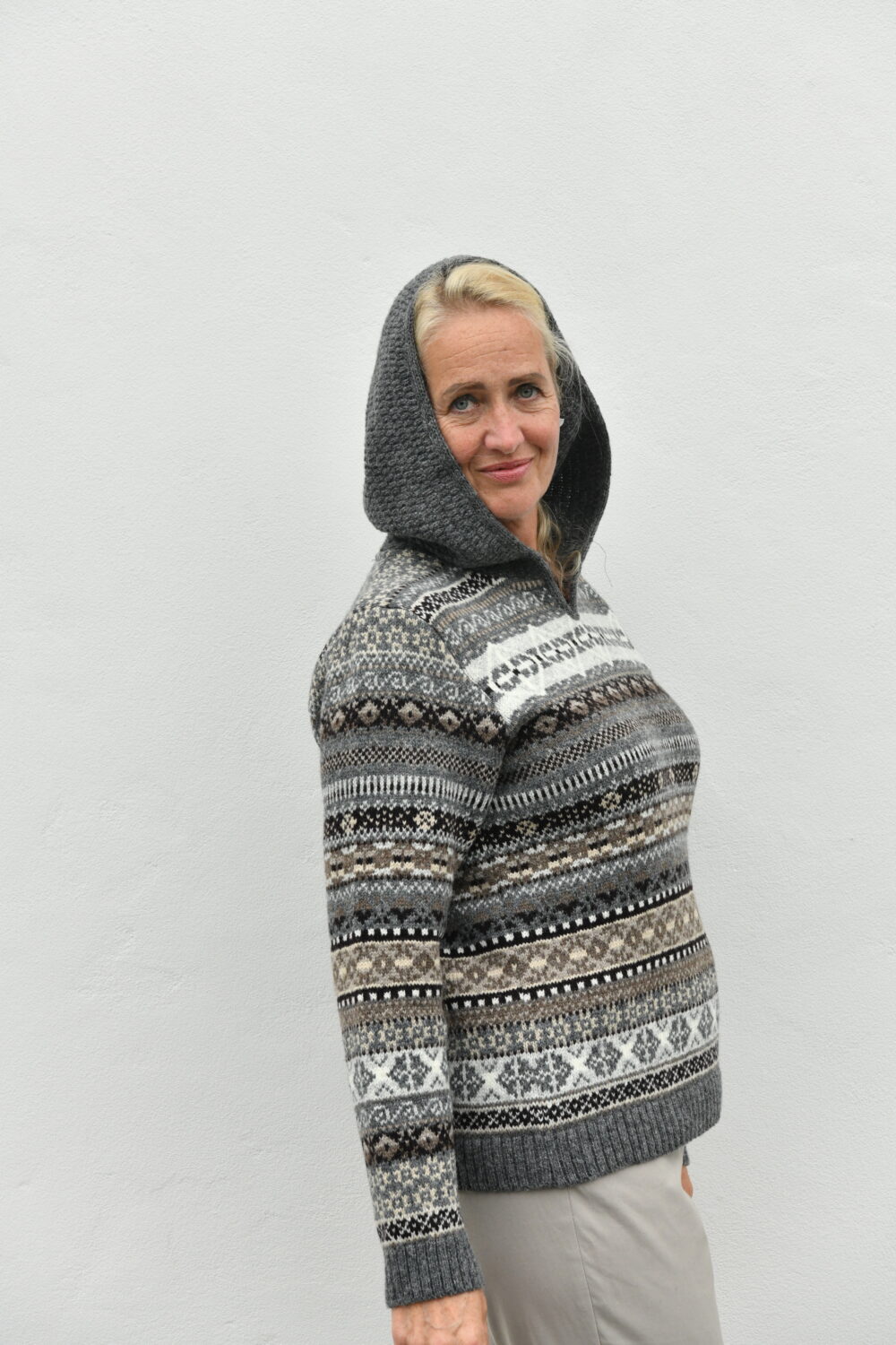 Magic Signs Sweater – Unisex Patterned Wool Hoodie - Grey - Image 3