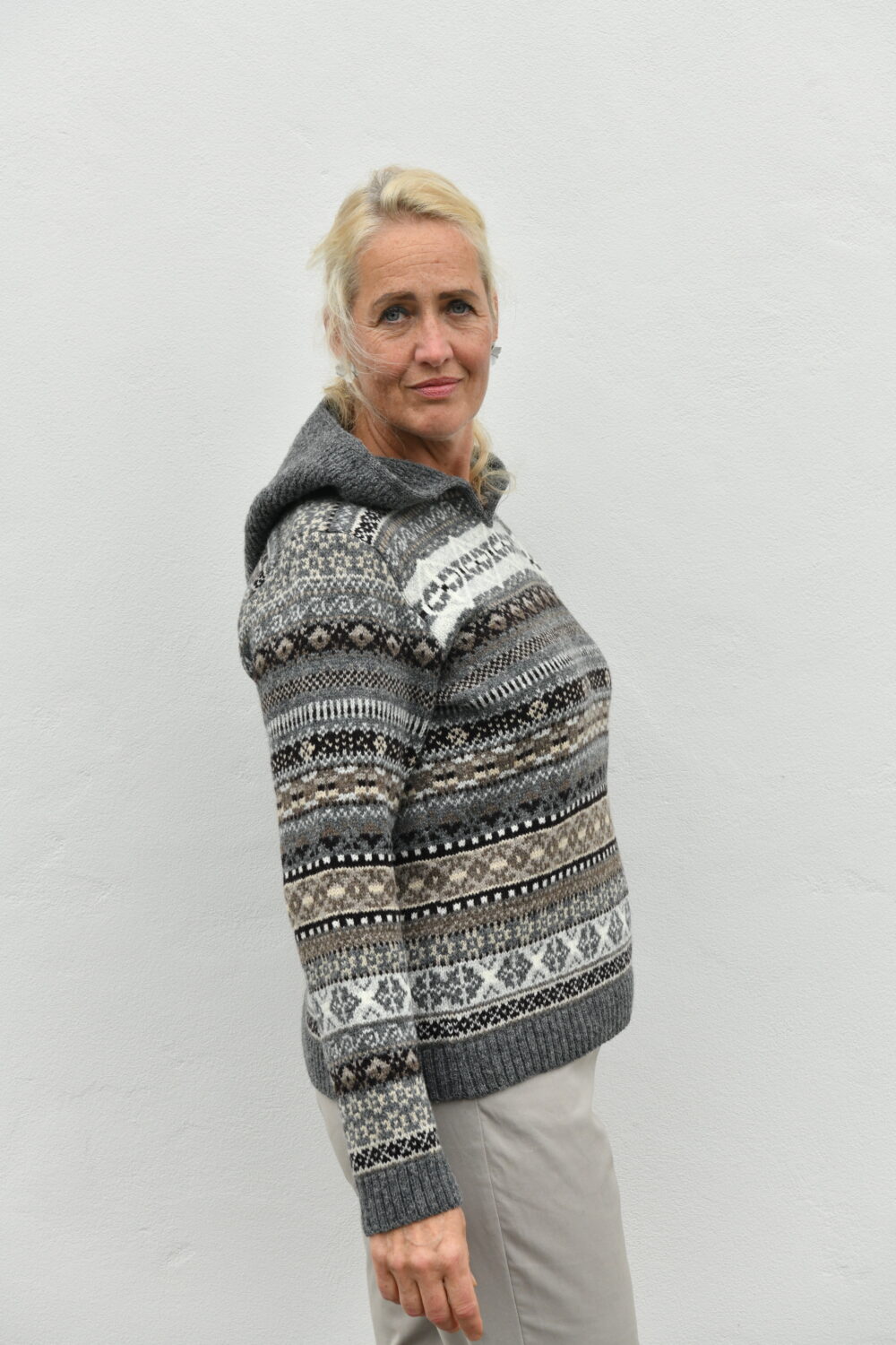 Magic Signs Sweater – Unisex Patterned Wool Hoodie - Grey - Image 4
