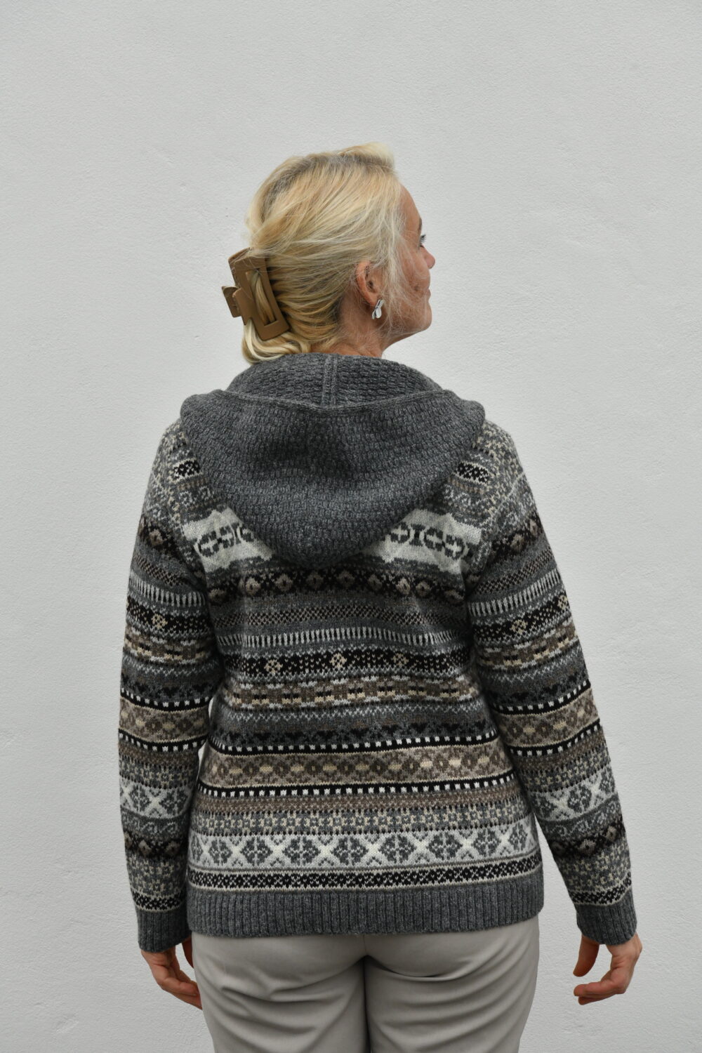 Magic Signs Sweater – Unisex Patterned Wool Hoodie - Grey - Image 2