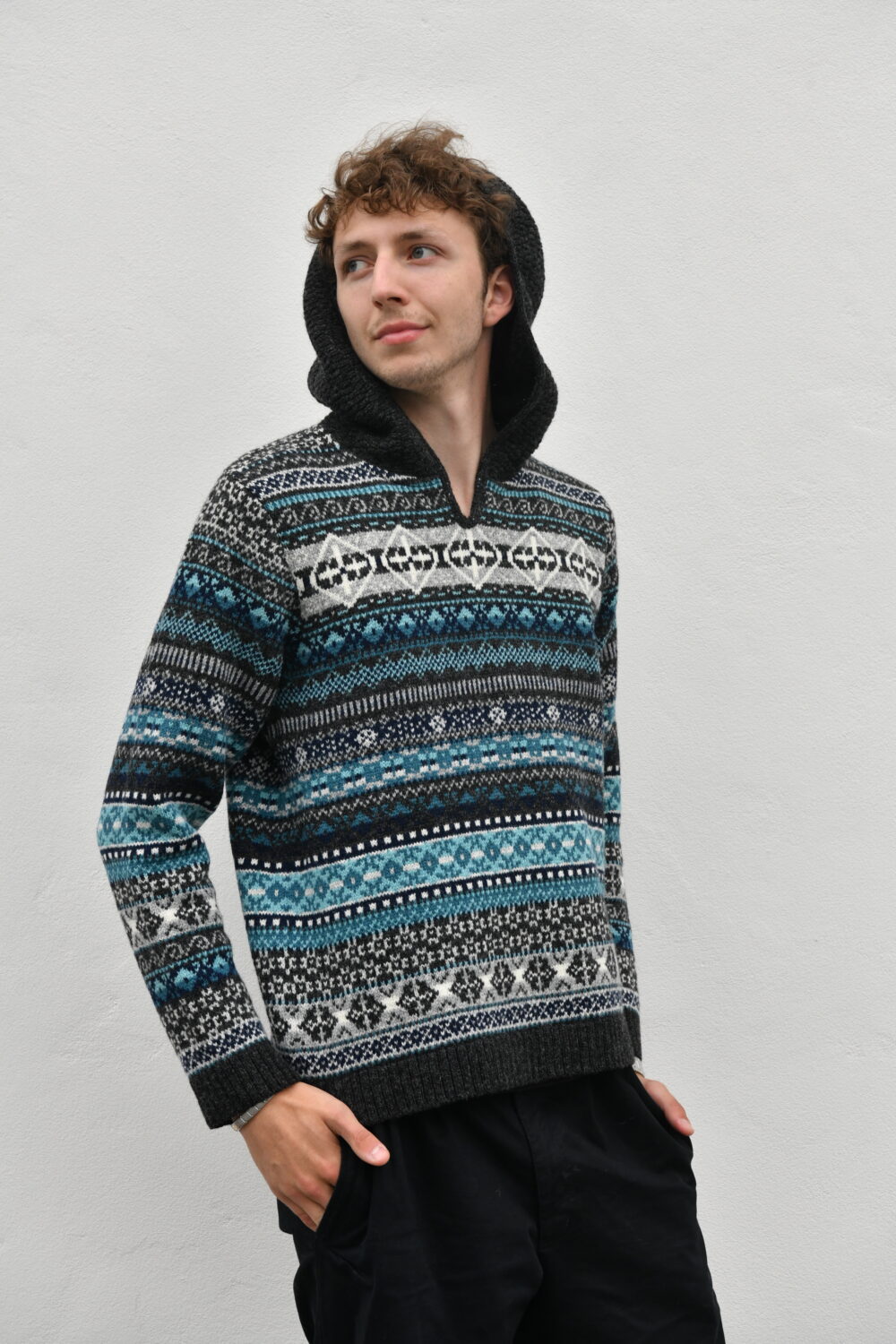 Magic Signs Sweater – Unisex Patterned Wool Hoodie - Blue - Image 5