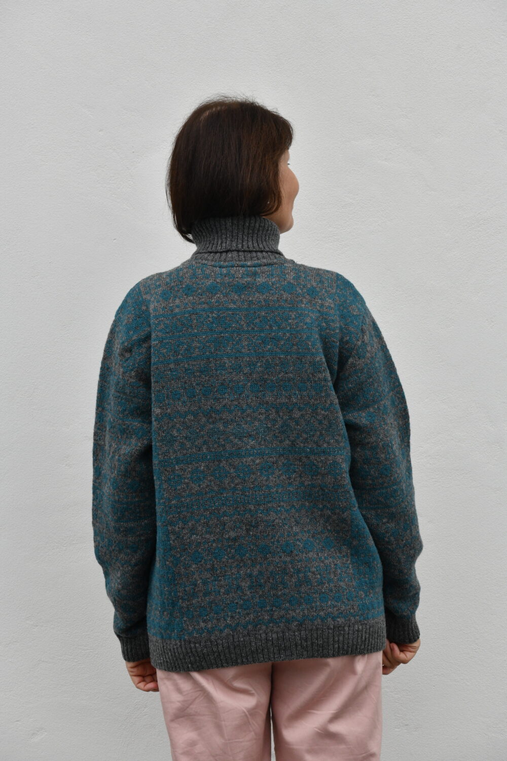 Unisex Patterned Turtleneck Sweater - Grey-Blue - Image 2