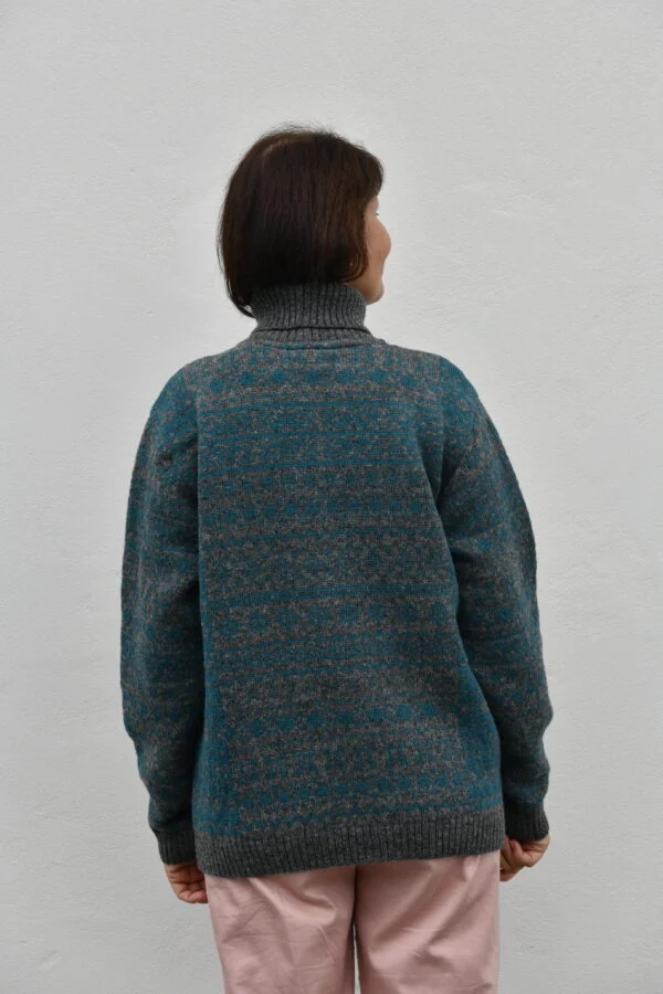 Mønstret unisex-rullekravesweater - Gråblå