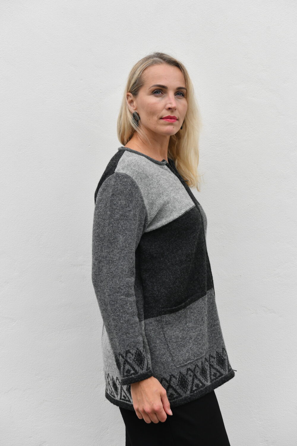 The Everyday A-Line Cardigan – Mid-Length Wool Cardigan - Grey - Image 2