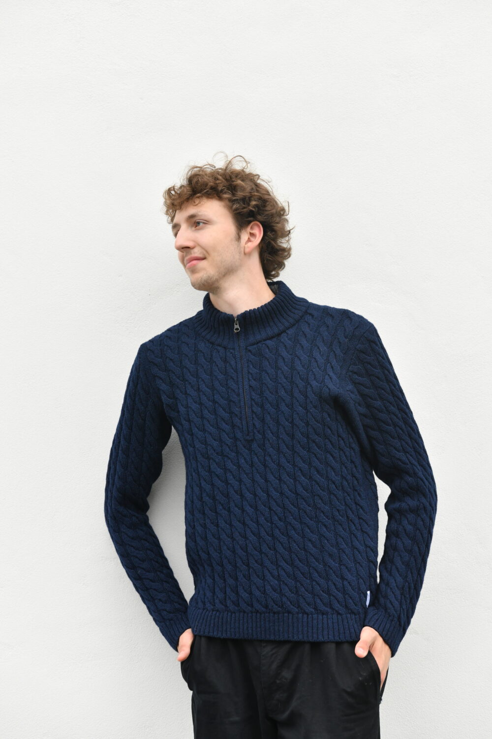 The Generational Sweater – Unisex Cable-Knit Wool Pullover - Dark Blue - Image 3