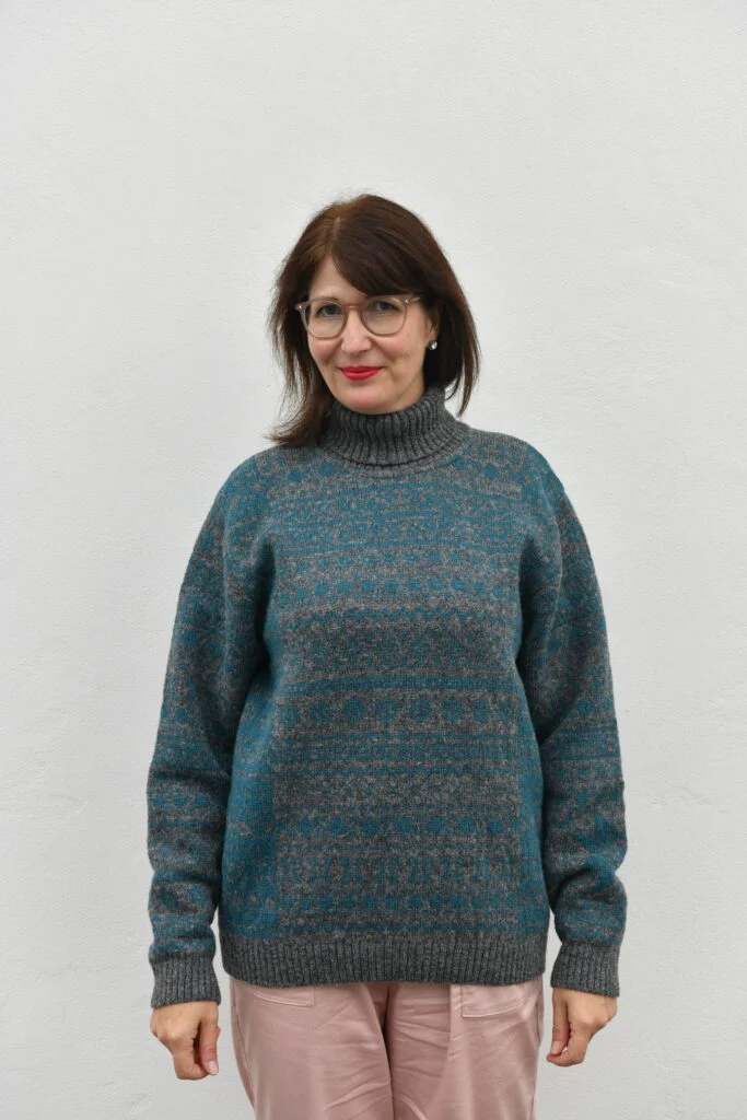 Unisex Patterned Turtleneck Sweater - Grey-Blue