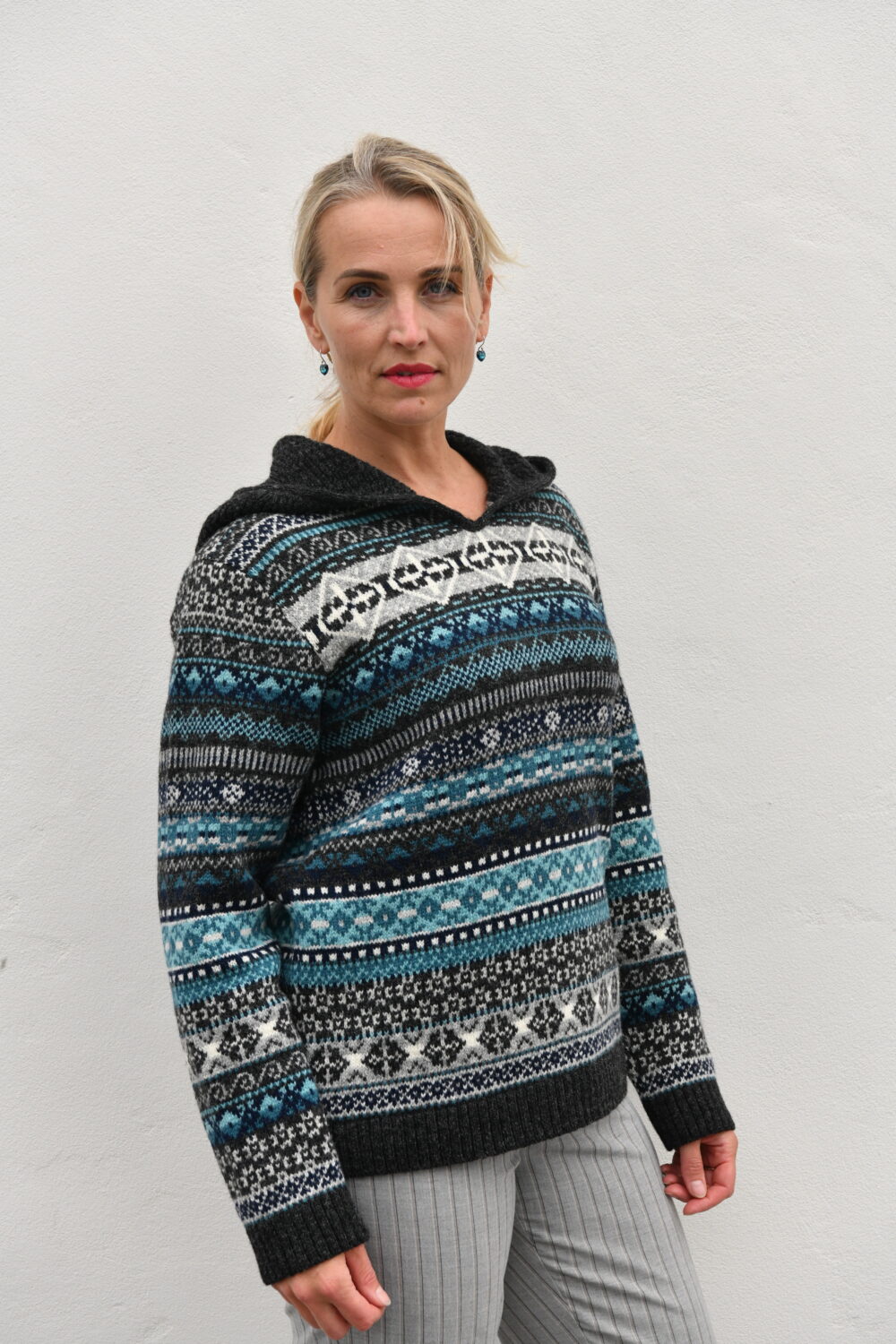Magic Signs Sweater – Unisex Patterned Wool Hoodie - Blue - Image 4