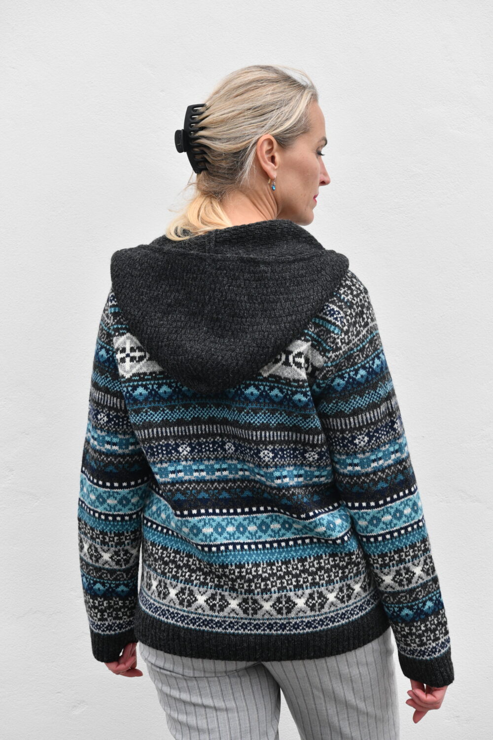 Magic Signs Sweater – Unisex Patterned Wool Hoodie - Blue - Image 3