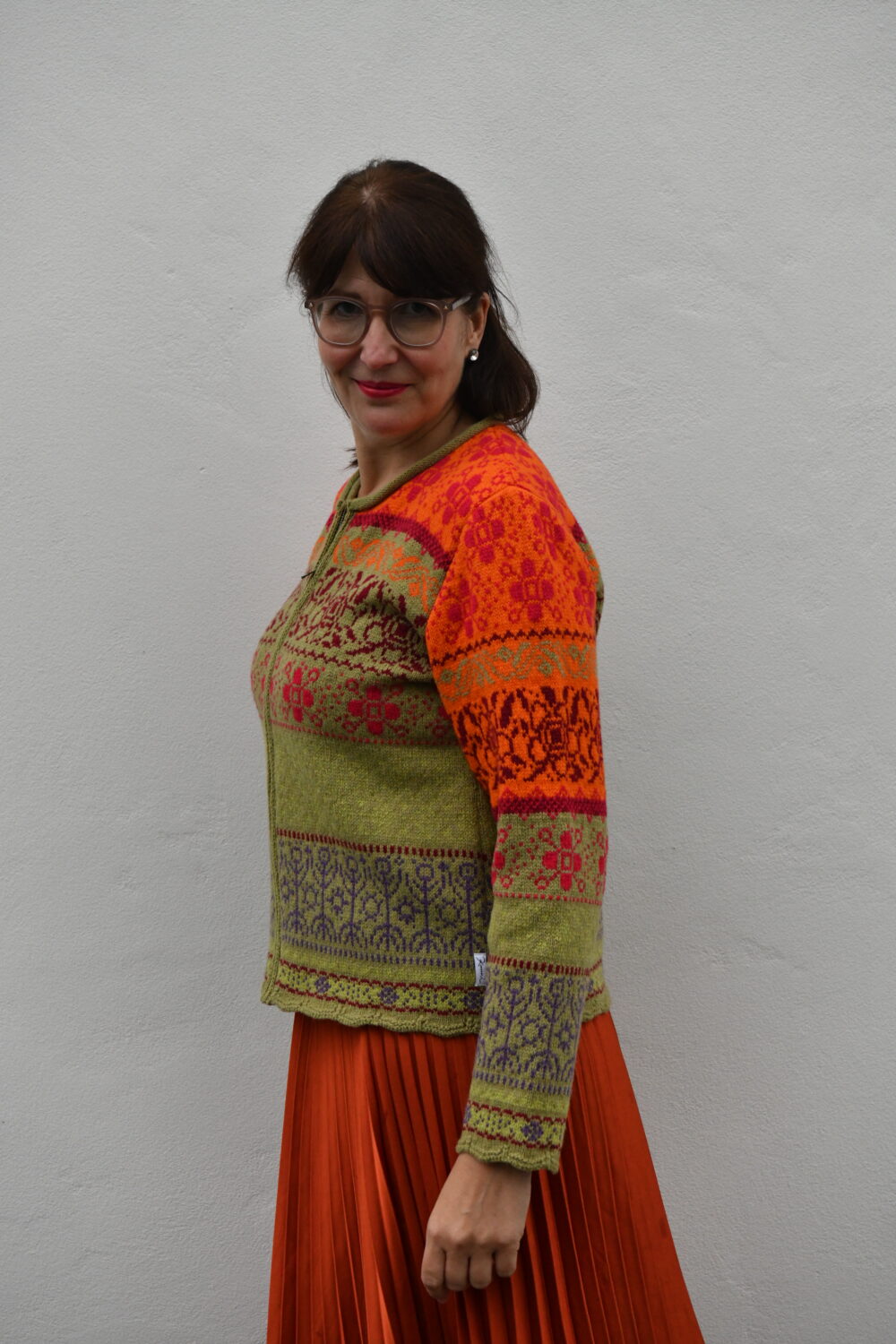 The Lucky Symbols Cardigan – Women's Patterned Short Cardigan - Orange - Image 3