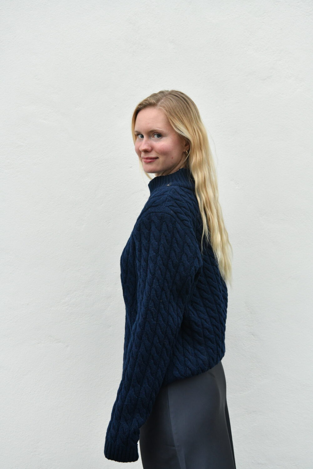 The Generational Sweater – Unisex Cable-Knit Wool Pullover - Dark Blue - Image 4