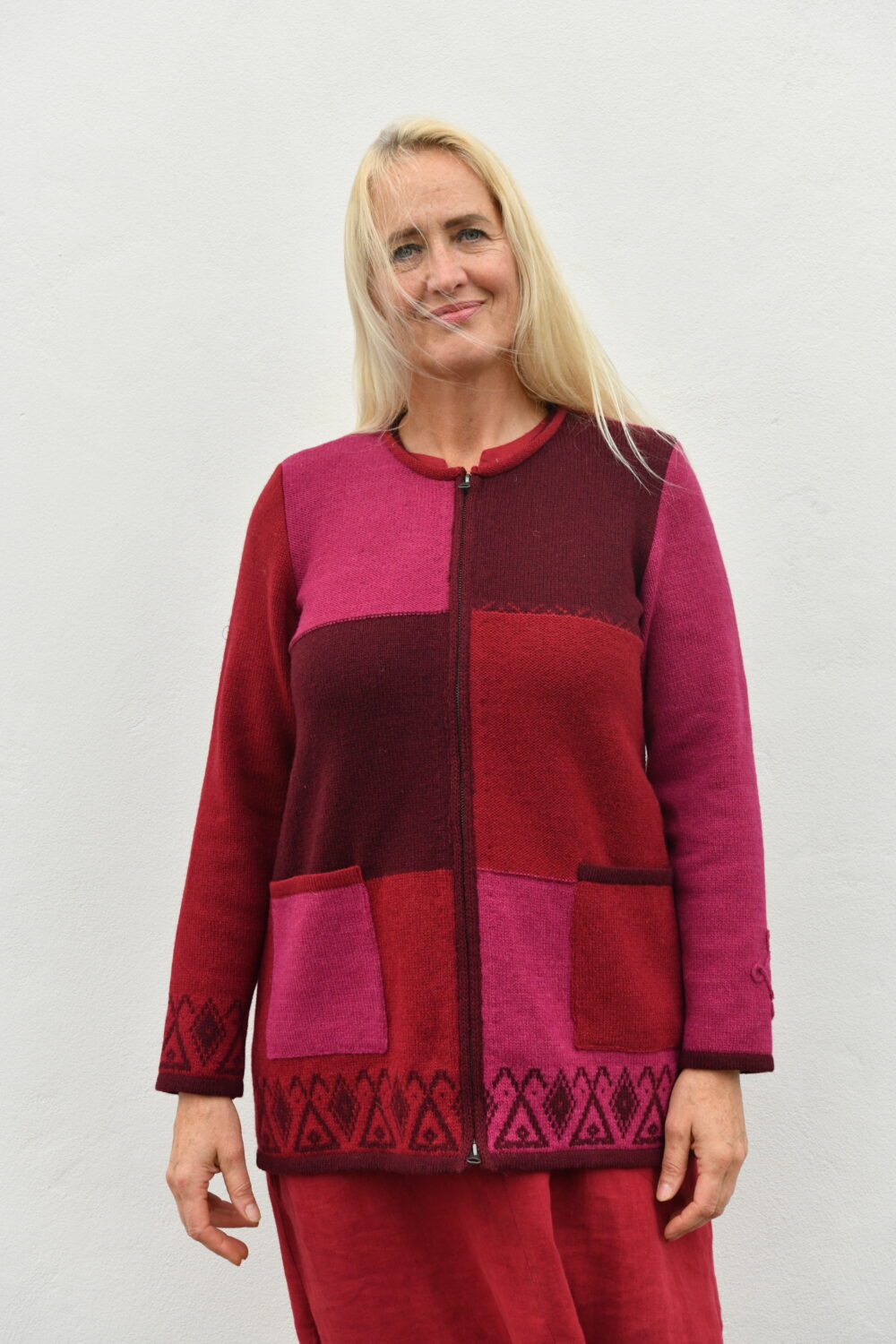 The Everyday A-Line Cardigan – Mid-Length Wool Cardigan - Red - Image 4